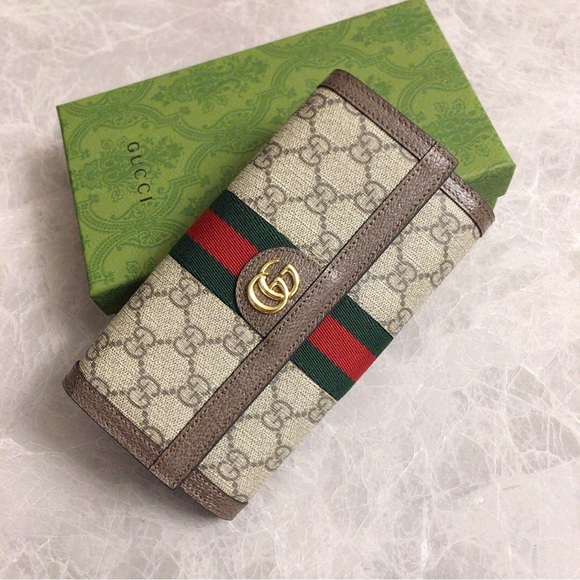 Gucci Beige and Brown Wallet with Red and Green Stripe - Picture 1 of 7